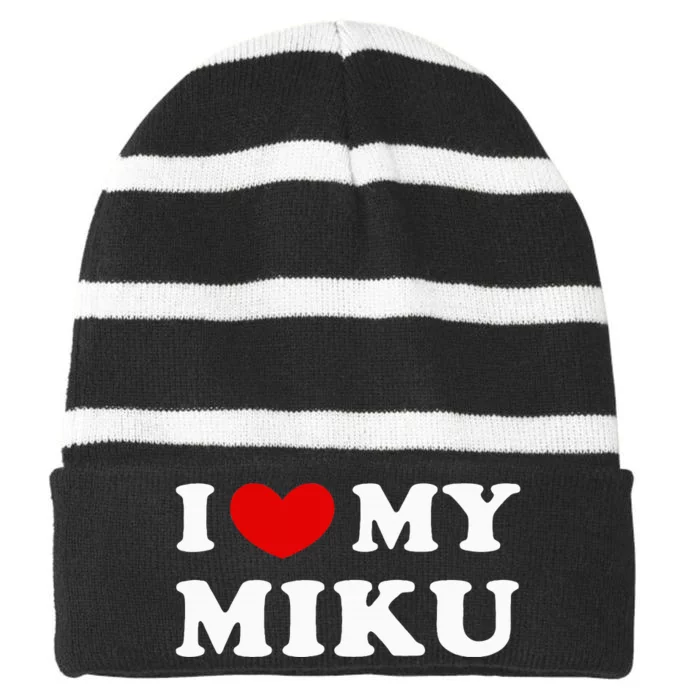 I Love My Miku Striped Beanie with Solid Band