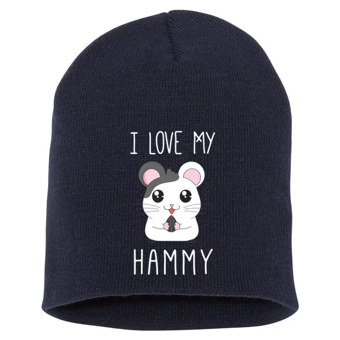 I Love My Hammy For Hamster Lovers Short Acrylic Beanie