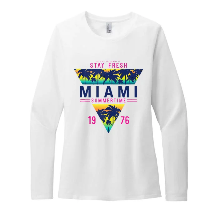 I Love Miami Florida Cool Miami Beach Illustration Graphic Womens CVC Long Sleeve Shirt