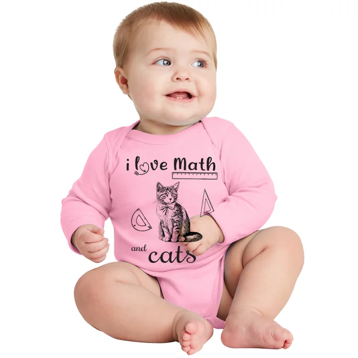 I Love Math And Cats Funny Cat Mathematic Lover Baby Long Sleeve Bodysuit