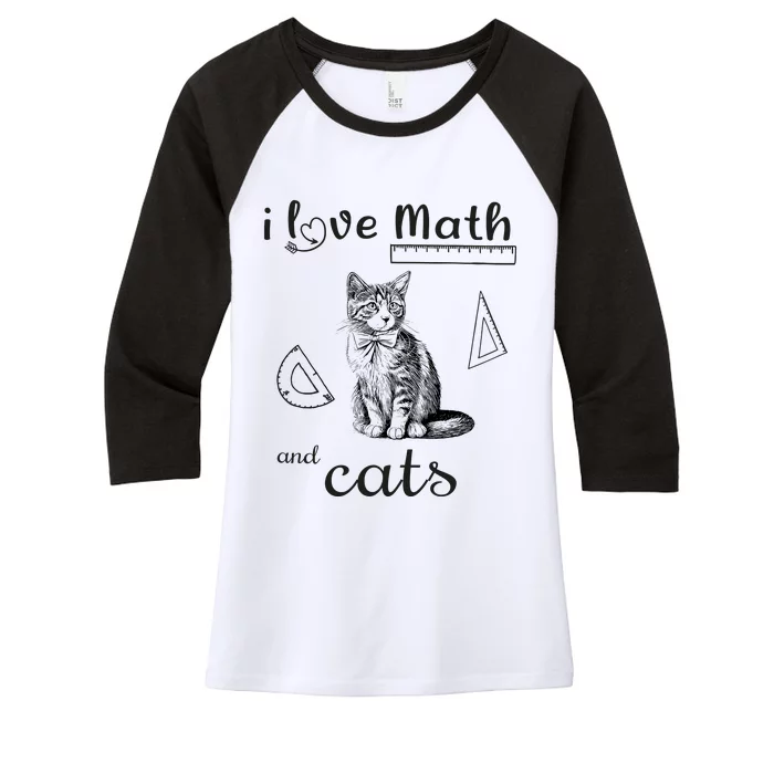 I Love Math And Cats Funny Cat Mathematic Lover Women's Tri-Blend 3/4-Sleeve Raglan Shirt