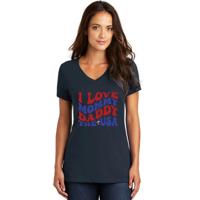 I Love Mommy Daddy & The Usa Memorial Day Gift Women's V-Neck T-Shirt