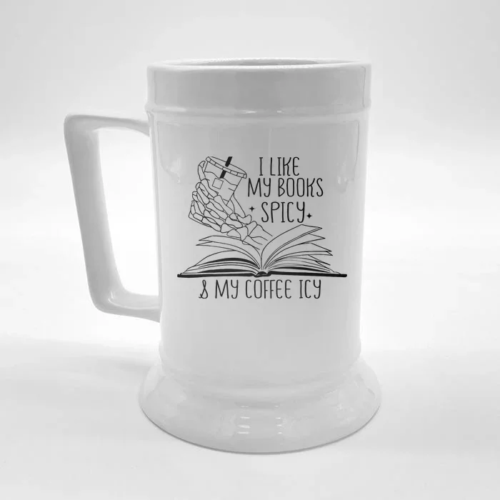 I Like My Books Spicy and My Coffee Icy Skeleton Hand Book Front & Back Beer Stein