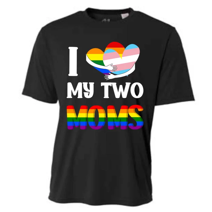 I Love My Two Moms Heart Rainbow Family Lgbtq Pride ` Gift Cooling Performance Crew T-Shirt