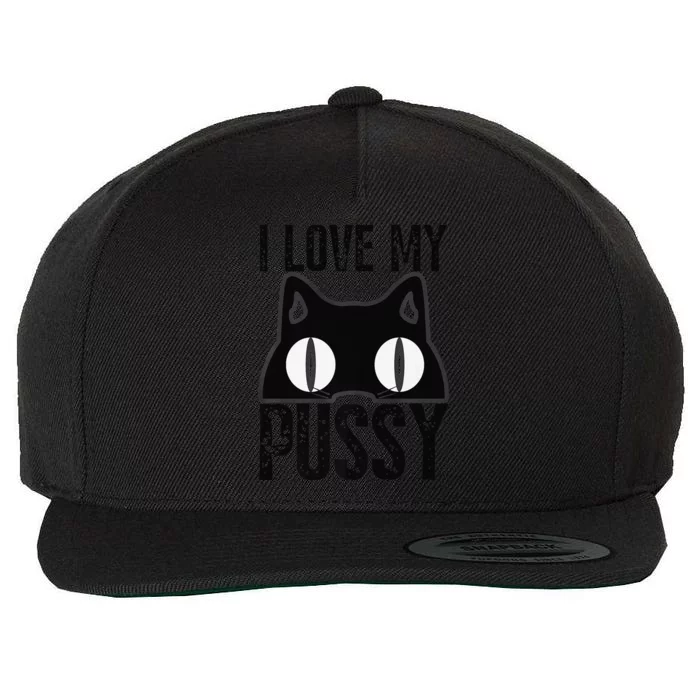 I Love My Pussy Cat Funny Halloween Cats Spiderweb Premium Wool Snapback Cap