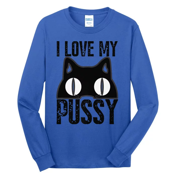 I Love My Pussy Cat Funny Halloween Cats Spiderweb Premium Tall Long Sleeve T-Shirt