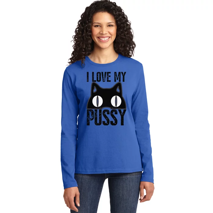 I Love My Pussy Cat Funny Halloween Cats Spiderweb Premium Ladies Long Sleeve Shirt