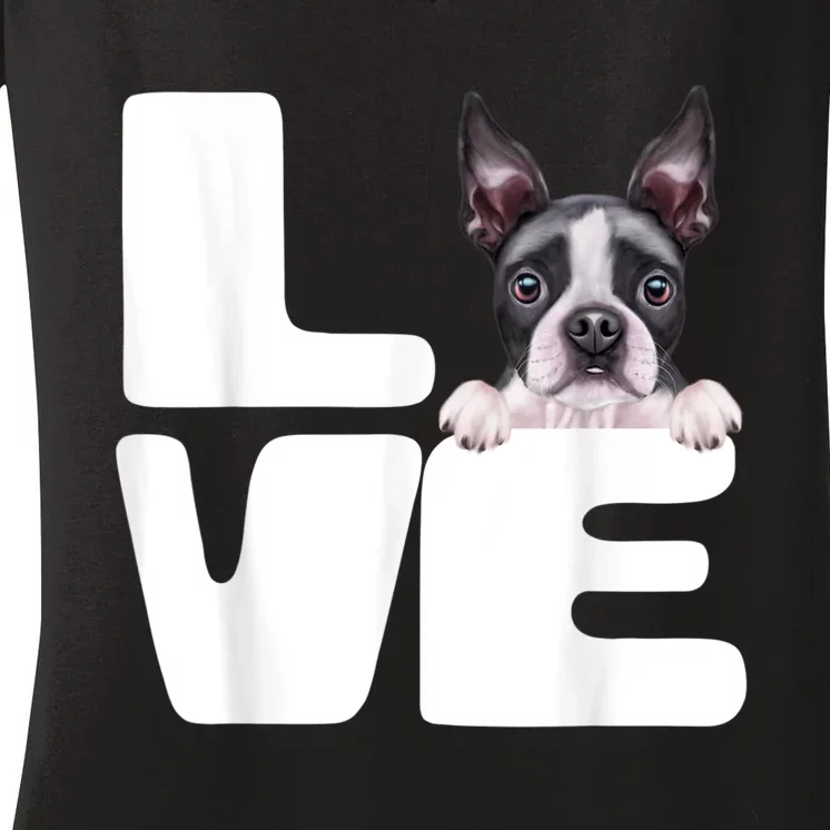 I Love My Boston Terrier Dog Lover Women's V-Neck T-Shirt