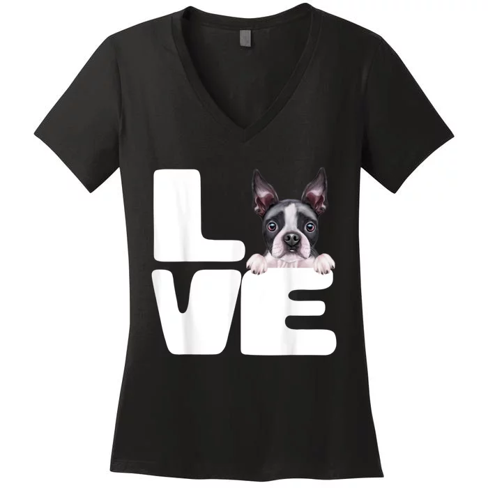 I Love My Boston Terrier Dog Lover Women's V-Neck T-Shirt