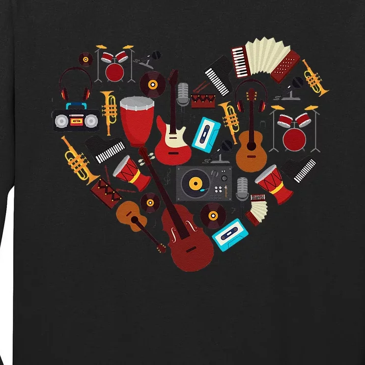 I Love Music Musical Instruments Heart Teacher Musician Gift Tall Long Sleeve T-Shirt