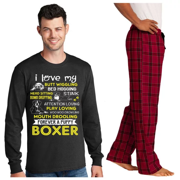 I Love My Puppy Boxer Butt Wiggling Funny Boxer Dog T Long Sleeve Pajama Set