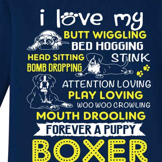 I Love My Puppy Boxer Butt Wiggling Funny Boxer Dog T Baby Long Sleeve Bodysuit