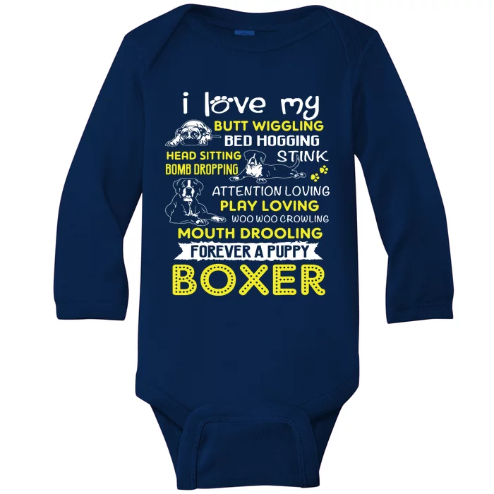 I Love My Puppy Boxer Butt Wiggling Funny Boxer Dog T Baby Long Sleeve Bodysuit