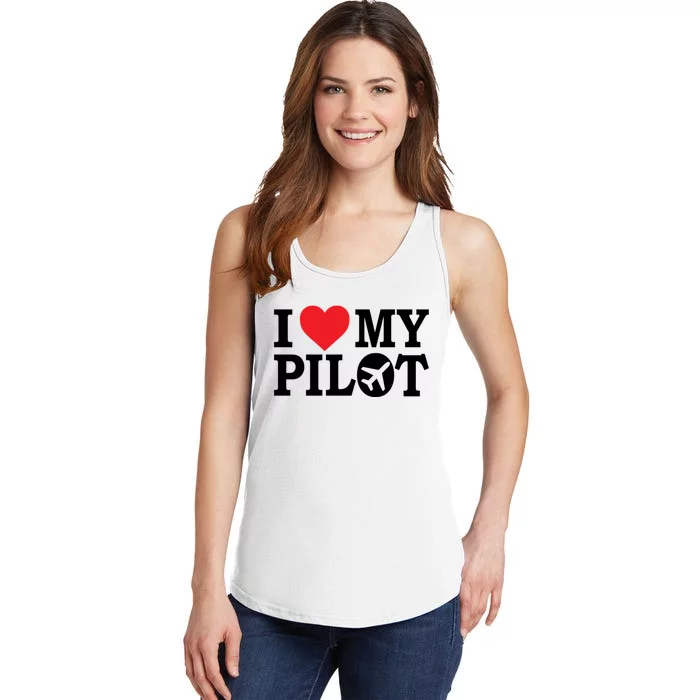 I Love My Pilot Airline Pilot Aviation Aircraft Lover Gift Ladies Essential Tank