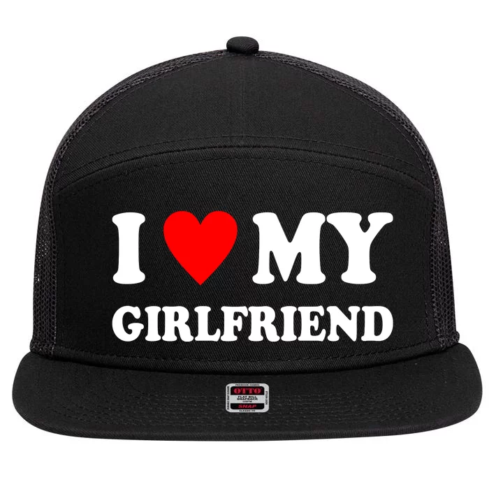 I Love My Girlfriend Heart Boyfriend Couples 7 Panel Mesh Trucker Snapback Hat