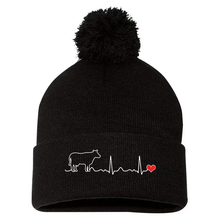 I Love My Cow Valve EKG Heartbeat Heart Patient Pom Pom 12in Knit Beanie