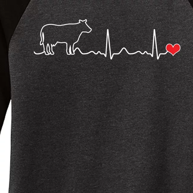 I Love My Cow Valve EKG Heartbeat Heart Patient Women's Tri-Blend 3/4-Sleeve Raglan Shirt