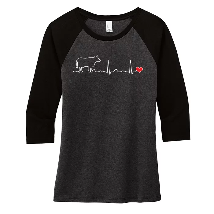 I Love My Cow Valve EKG Heartbeat Heart Patient Women's Tri-Blend 3/4-Sleeve Raglan Shirt