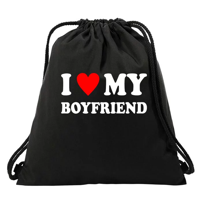 I Love My Boyfriend Heart Girlfriend Couples Drawstring Bag