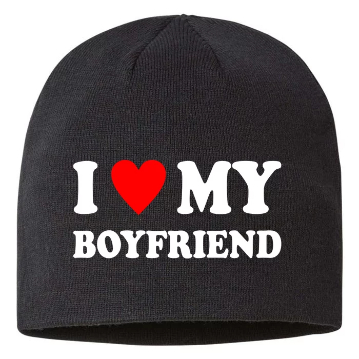 I Love My Boyfriend Heart Girlfriend Couples 8 1/2in Sustainable Knit Beanie