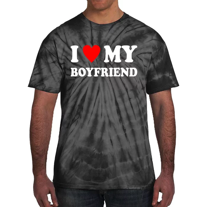 I Love My Boyfriend Heart Girlfriend Couples Tie-Dye T-Shirt