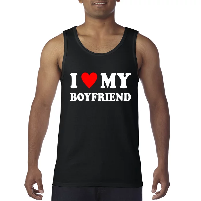 I Love My Boyfriend Heart Girlfriend Couples Tank Top