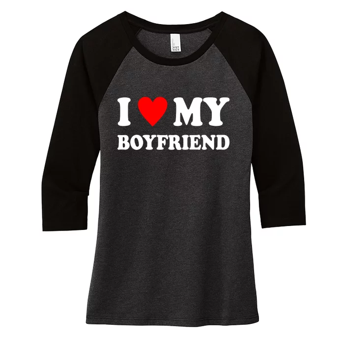 I Love My Boyfriend Heart Girlfriend Couples Women's Tri-Blend 3/4-Sleeve Raglan Shirt