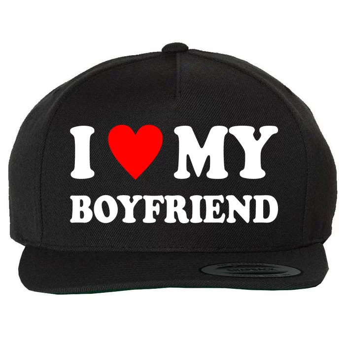 I Love My Boyfriend Heart Girlfriend Couples Wool Snapback Cap