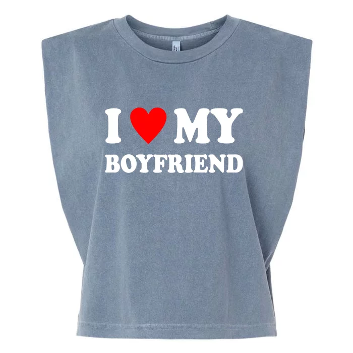 I Love My Boyfriend Heart Girlfriend Couples Garment-Dyed Women's Muscle Tee