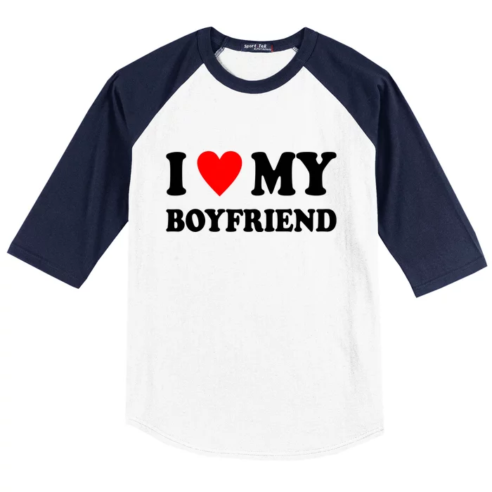 I Love My Boyfriend Heart Girlfriend Couples Baseball Sleeve Shirt