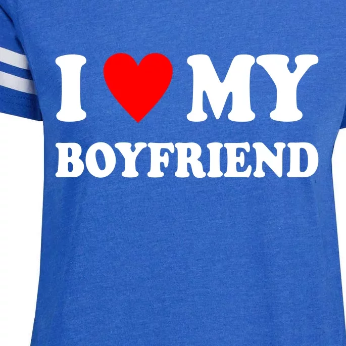 I Love My Boyfriend Heart Girlfriend Couples Enza Ladies Jersey Football T-Shirt