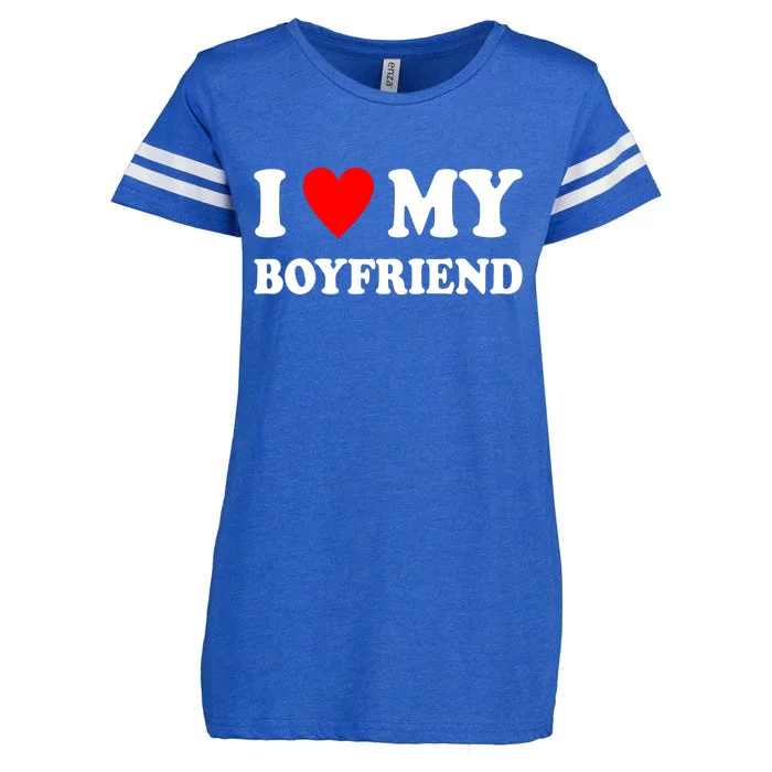 I Love My Boyfriend Heart Girlfriend Couples Enza Ladies Jersey Football T-Shirt