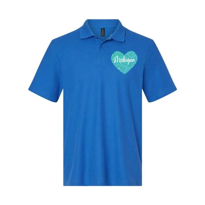 I Love Michigan Usa Heart Gift Softstyle Adult Sport Polo