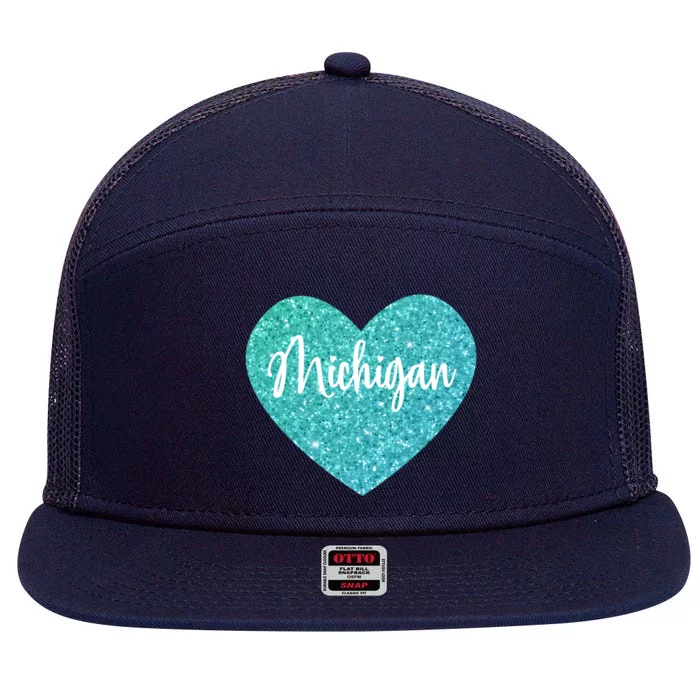 I Love Michigan Usa Heart Gift 7 Panel Mesh Trucker Snapback Hat