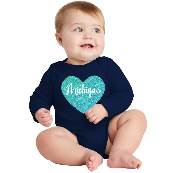 I Love Michigan Usa Heart Gift Baby Long Sleeve Bodysuit