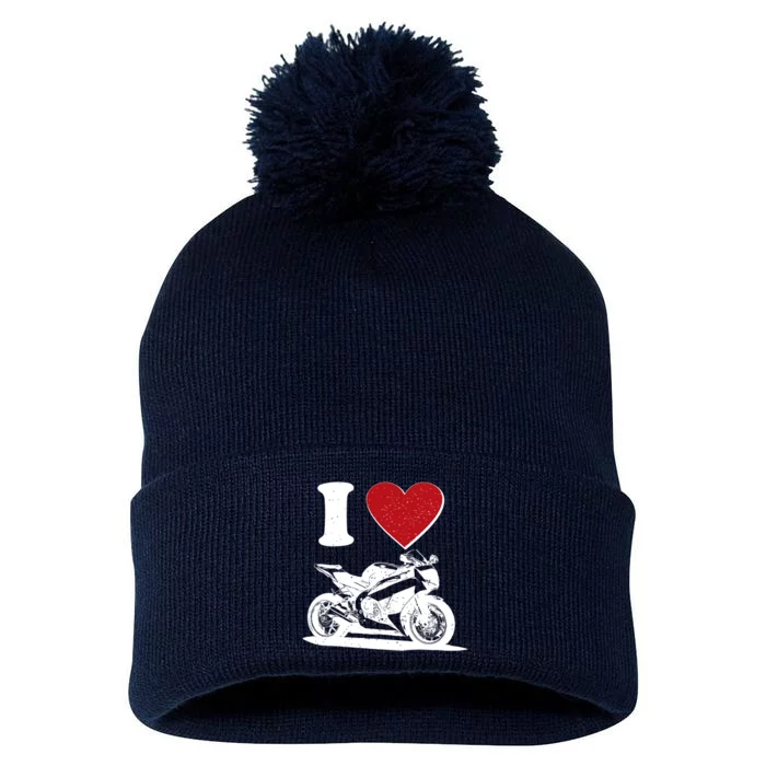 I Love Motorcycles Pom Pom 12in Knit Beanie