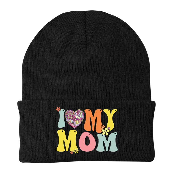 I Love My Mom I Heart My Mom Groovy Mother's day Knit Cap Winter Beanie