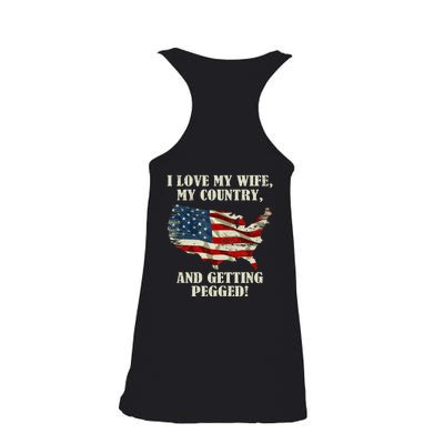 I LOVE MY WIFE MY COUNTRY AND GETTING PEGGED! Ladies Essential Flowy Tank