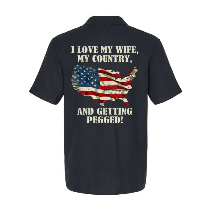 I LOVE MY WIFE MY COUNTRY AND GETTING PEGGED! Front & Back Softstyle Adult Sport Polo