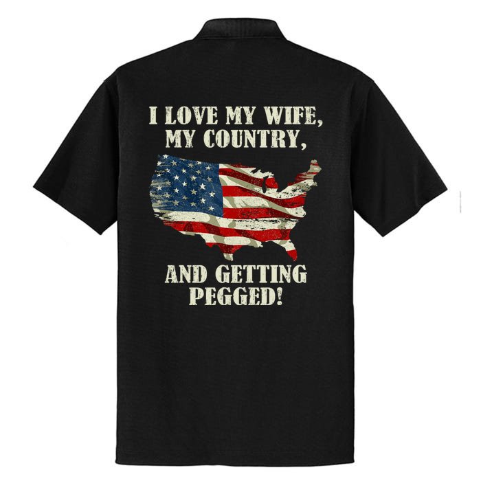 I LOVE MY WIFE MY COUNTRY AND GETTING PEGGED! Front & Back Dry Zone Grid Performance Polo