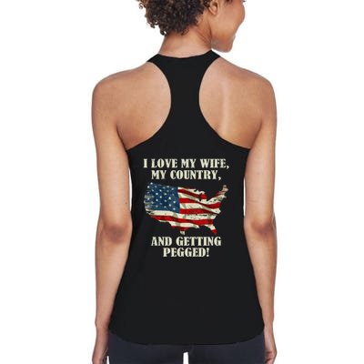 I LOVE MY WIFE MY COUNTRY AND GETTING PEGGED! Women's Racerback Tank