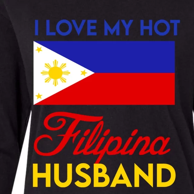 I Love My Hot Filipino Husband Gift Filipino Pride Map Flag Gift Womens Cotton Relaxed Long Sleeve T-Shirt