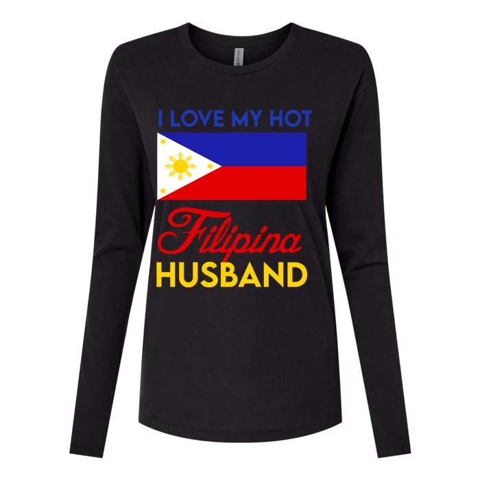 I Love My Hot Filipino Husband Gift Filipino Pride Map Flag Gift Womens Cotton Relaxed Long Sleeve T-Shirt