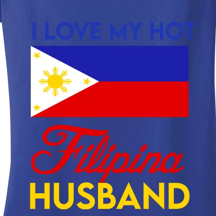 I Love My Hot Filipino Husband Gift Filipino Pride Map Flag Gift Women's V-Neck T-Shirt