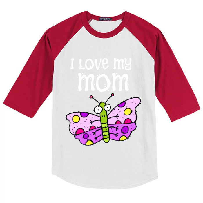 I Love My Mom Butterfly Gift Kids Colorblock Raglan Jersey