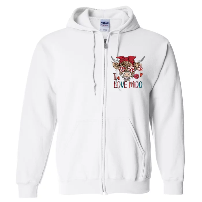 I Love Moo Funny Cow Farmer Farming With Flower Rose Valentine's Day Full Zip Hoodie