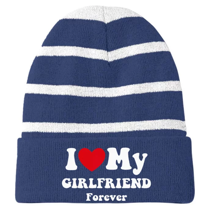 I Love My Girlfriend Striped Beanie with Solid Band