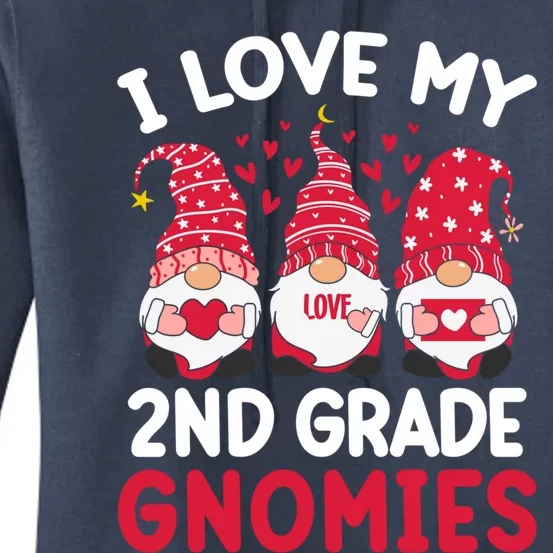 I Love My 2nd Grade Gnomies Valentines Day Teacher Gnome Gift Women's Pullover Hoodie