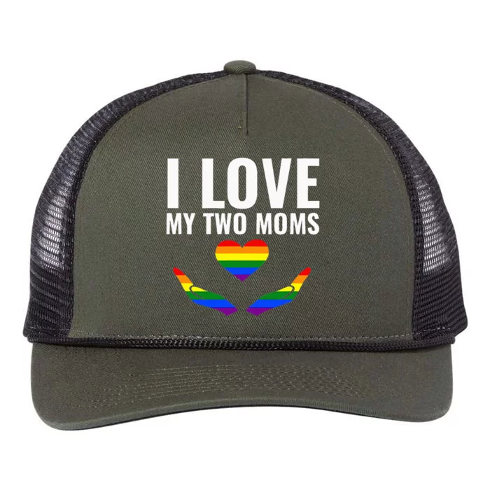 I Love My Two Moms Lesbian LGBT Pride Gifts Retro Rope Trucker Hat Cap