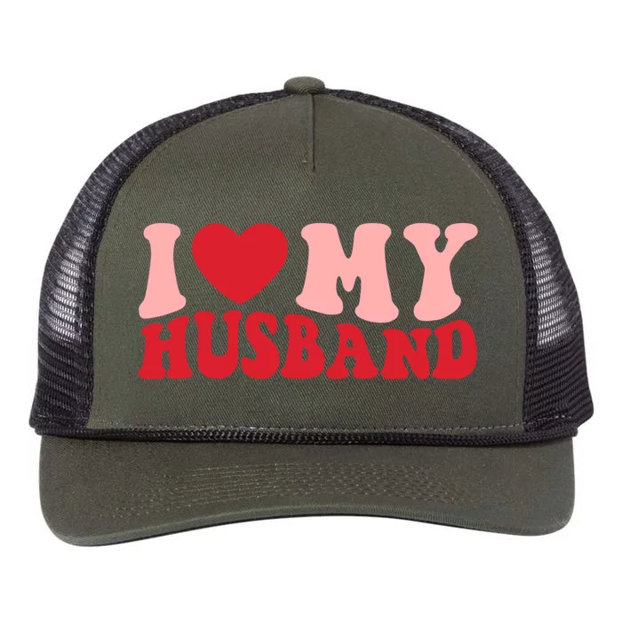 I Love My Husband Groovy Retro Happy Valentine's Day Gift Retro Rope Trucker Hat Cap